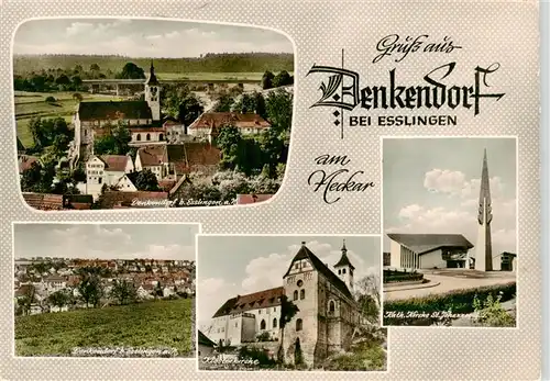 AK / Ansichtskarte  Denkendorf_Wuerttemberg Panorama mit Kirche Klosterkirche Kath Kirche St Johannes Denkendorf Wuerttemberg