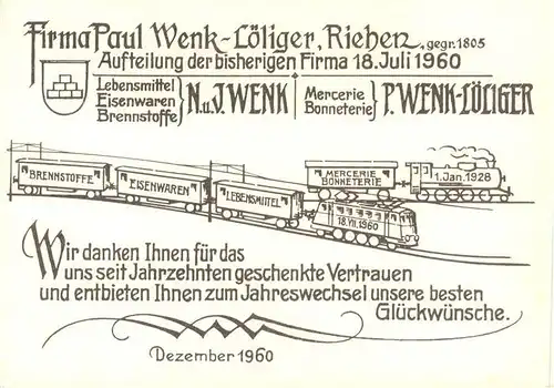 AK / Ansichtskarte  Riehen_Basel_BS Firma Paul Wenk Loeliger Dankeskarte 