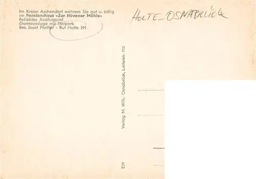 AK / Ansichtskarte  Holte_Osnabrueck Ausflugslokal Zur Huevener Muehle Gartenanlage mit Tierpark Holte Osnabrueck