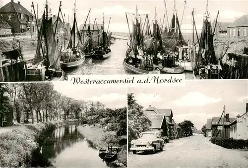 AK / Ansichtskarte  Westeraccumersiel_Dornum Fischerhafen Fischkutter Partie an Kanal Dorfansicht 