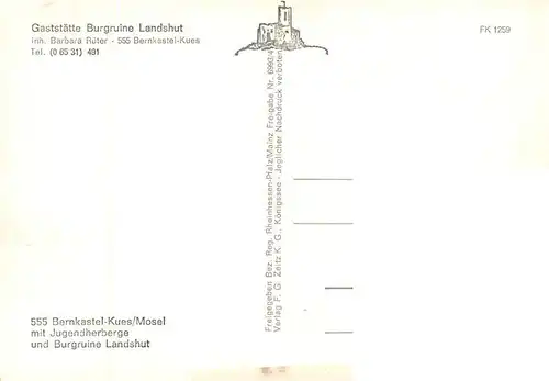 AK / Ansichtskarte  Bernkastel-Kues_Berncastel Fliegeraufnahme mit Gaststaette Burgruine Landskron 