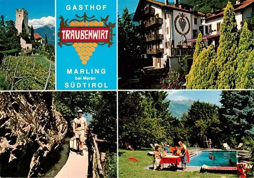 AK / Ansichtskarte  Marling_Marlengo_IT Burgturm Gasthof Traubenwirt Fussweg Schwimmbad 