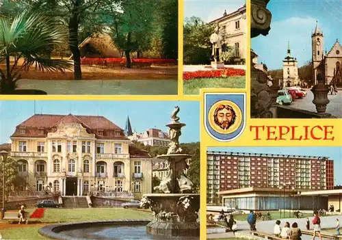 AK / Ansichtskarte  Teplice__Teplitz-Schoenau_CZ Park Schloss Statue Hotel Kirche 