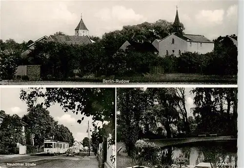 AK / Ansichtskarte  Rudow_Berlin Ansicht mit Kirche Neukoellner Strasse Dorfteich Rudow Berlin