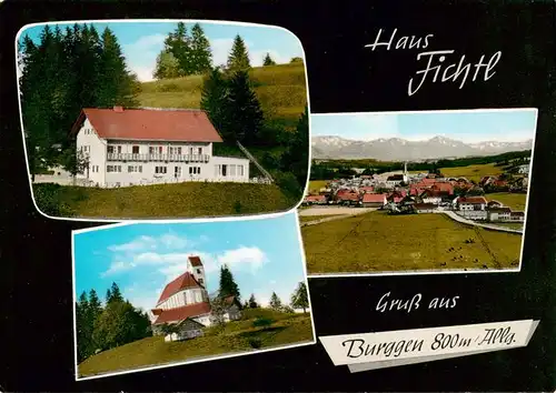 AK / Ansichtskarte 73886346 Burggen Gaestehaus Pension Haus Fichtl Kirche Panorama Alpen Burggen