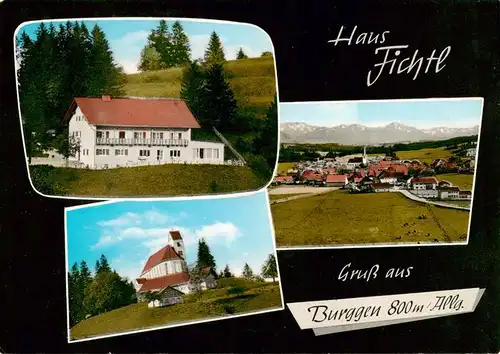 AK / Ansichtskarte  Burggen Gaestehaus Pension Haus Fichtl Kirche Panorama Alpen Burggen