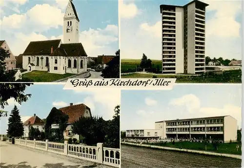AK / Ansichtskarte 73886361 Kirchdorf_Iller Teilansichten Kirche Hochhaus Schule Kirchdorf_Iller