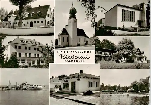 AK / Ansichtskarte  Riederau_Ammersee Teilansichten Kirche Bootsanleger Fahrgastschiff Badestrand Riederau Ammersee