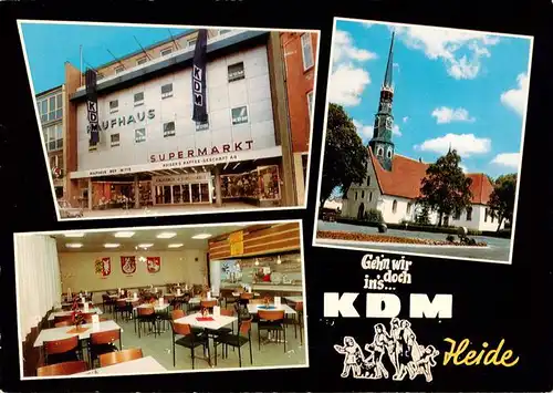 AK / Ansichtskarte 73886390 Heide_Holstein KDM Kaufhaus Supermarkt Café Restaurant Kirche Heide_Holstein