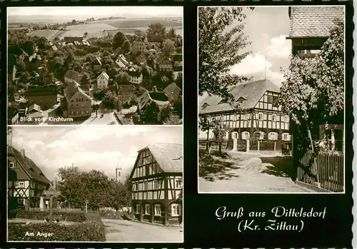 AK / Ansichtskarte 73886419 Dittelsdorf_Hirschfelde_Zittau Panorama Blick vom Kirchturm Am Anger Fachwerkhaus 