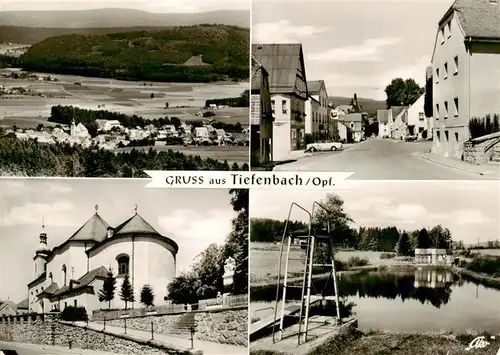 AK / Ansichtskarte 73886433 Tiefenbach_Oberpfalz Panorama Dorfstrasse Badesee Kirche Tiefenbach Oberpfalz