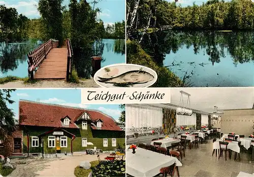 AK / Ansichtskarte 73886438 Wahrenholz Teichgut-Schaenke Restaurant Teich Holzbruecke Wahrenholz