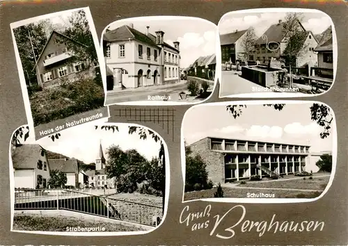 AK / Ansichtskarte 73886454 Berghausen_Baden_Pfinztal Haus der Naturfreunde Rathaus Storchenbrunnen Strassenpartie Schulhaus 