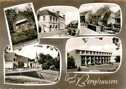 AK / Ansichtskarte  Berghausen_Baden_Pfinztal Haus der Naturfreunde Rathaus Storchenbrunnen Strassenpartie Schulhaus 