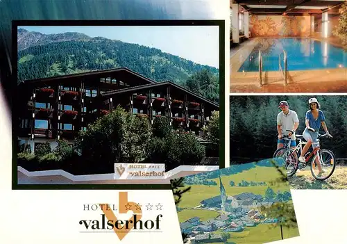 AK / Ansichtskarte 73886486 Vals_Valles_Suedtirol_IT Hotel Valserhof Hallenbad Radfahren Panorama 