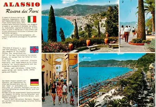 AK / Ansichtskarte 73886547 Alassio_Liguria_IT Panorama passeggiata a mare Via Brennero spiaggia e passeggiata a mare 