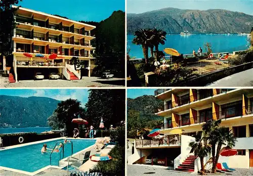 AK / Ansichtskarte  Morcote_Lago_di_Lugano_TI Hotel Garni Iris Schwimmbad Terrasse 