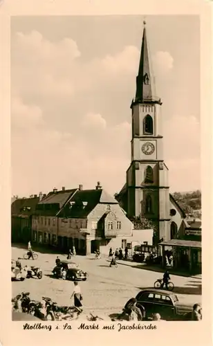 AK / Ansichtskarte 73886694 Stollberg_Erzgebirge Markt mit Jakobikirche Stollberg Erzgebirge