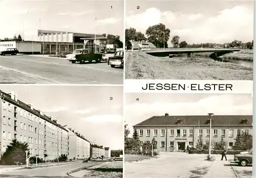 AK / Ansichtskarte 73886847 Jessen_Elster Kulturhaus Friedensbruecke Heinrich Rau Strasse Poliklinik Jessen_Elster