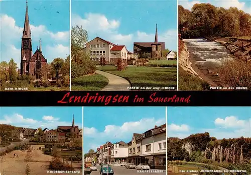 AK / Ansichtskarte  Lendringsen_Sauerland Kath Kirche Ev Kirche Hoennepartie Kinderspielplatz Hauptstrasse Die sieben Jungfrauen im Hoennetal Lendringsen_Sauerland