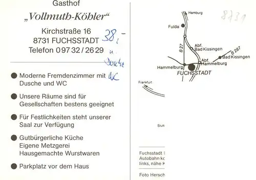 AK / Ansichtskarte  Fuchsstadt_Unterfranken Panorama Gasthof Metzgerei Vollmuth Koehler Gastraeume Fuchsstadt_Unterfranken