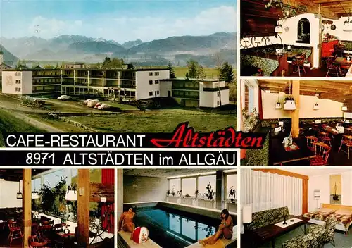 AK / Ansichtskarte 73886948 Altstaedten_Allgaeu Cafe Restaurant Altstaedten Gastraeume Hallenbad Zimmer Altstaedten_Allgaeu