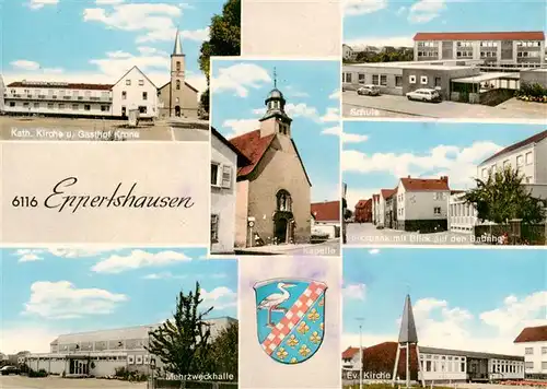 AK / Ansichtskarte  Eppertshausen Kath Kirche Gasthof Krone Kapelle Schule Volksbank mit Bahnhof Mehrzweckhalle Ev Kirche Eppertshausen