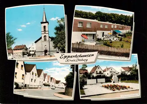 AK / Ansichtskarte 73886989 Eppertshausen Kirche Neues Viertel Waldstrasse Ehrenmalpartie Eppertshausen