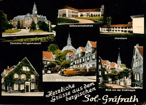 AK / Ansichtskarte 73887067 Graefrath_Solingen Deutsches Klingenmuseum Suesswarenfachschule Altersheim Blick auf Klosterkirche Blick von der Kirchtreppe 