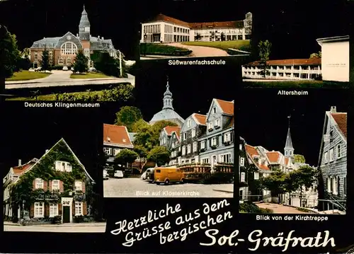 AK / Ansichtskarte  Graefrath_Solingen Deutsches Klingenmuseum Suesswarenfachschule Altersheim Blick auf Klosterkirche Blick von der Kirchtreppe 