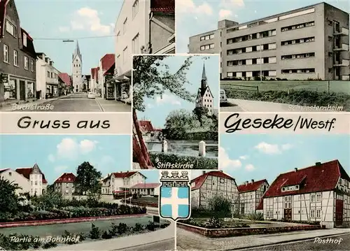 AK / Ansichtskarte  Geseke Buchstrasse Stiftskirche Schwesternheim Bahnhofpartie Posthof Geseke