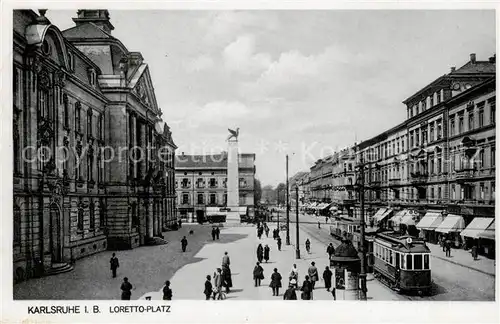 AK / Ansichtskarte  Strassenbahn_Tramway-- Karlsruhe I.B. Loretto-Platz 