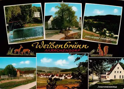 AK / Ansichtskarte 73887179 Weissenbrunn_Nuernberg Schwimmbad und Jugendherberge Maerchendorf Campingplatz Teilansichten Weissenbrunn Nuernberg