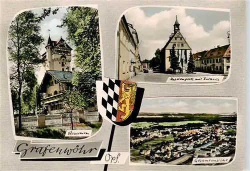 AK / Ansichtskarte  Grafenwoehr_Truppenuebungsplatz Wasserturm Marienplatz mit Rathaus Panorama Grafenwoehr