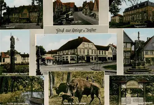 AK / Ansichtskarte  Springe_Deister Bahnhof Lange Str Jagdschloss Hotel Friese Marienbrunnen Partie im Volkspark Wisente im Freigehege Eingang zum Volkspark Ratsnachtwaechter Heinrich Springe_Deister