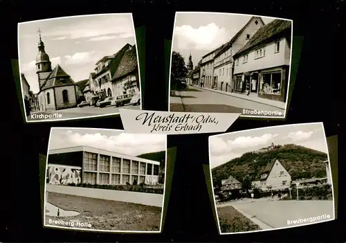 AK / Ansichtskarte  Neustadt_Odenwald Kirche Strassenpartie Breuberg Halle Breubergpartie Neustadt_Odenwald