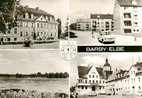 AK / Ansichtskarte  Barby_Elbe Spezialschule fuer Rinderzucht Bahnhofstr An der Elbe Rathaus am Markt Barby_Elbe