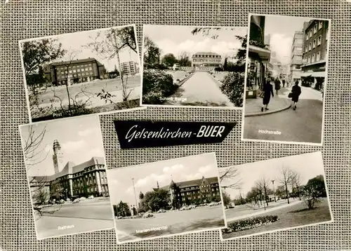 AK / Ansichtskarte 73887451 Buer_Gelsenkirchen Post Schloss Hochstrasse Stadtzentrum Rathaus Hospital Omnibus-Bahnhof Buer Gelsenkirchen