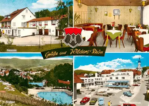 AK / Ansichtskarte 73887498 Hilders_Rhoen Gaststaette Pension zur Heide Freibad Gemeindezentrum Hilders Rhoen