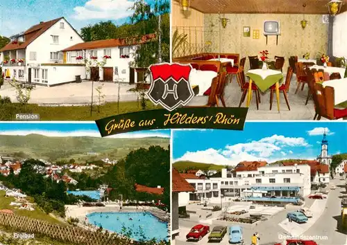 AK / Ansichtskarte  Hilders_Rhoen Gaststaette Pension zur Heide Freibad Gemeindezentrum Hilders Rhoen