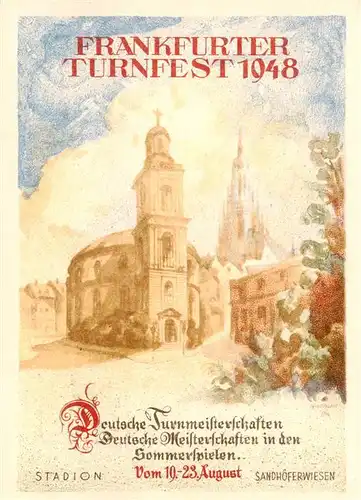 AK / Ansichtskarte 73887526 Frankfurt_Main Frankfurter Turnfest 1948 Kuenstlerkarte Frankfurt Main
