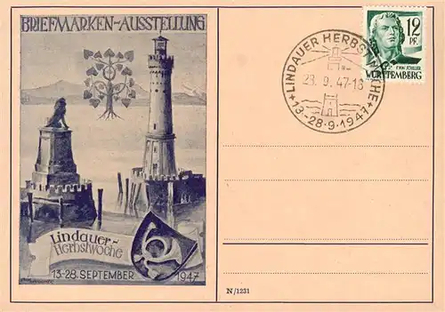 AK / Ansichtskarte 73887544 Lindau__Bodensee Briefmarken-Ausstellung 1947 Werbeplakat 