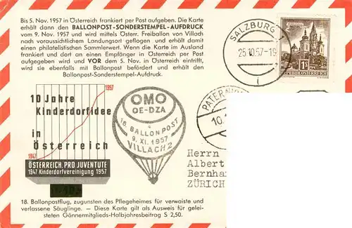 AK / Ansichtskarte  Salzburg__AT Welt Kindertag 1957 Ersttag Stempel Ballonpost 