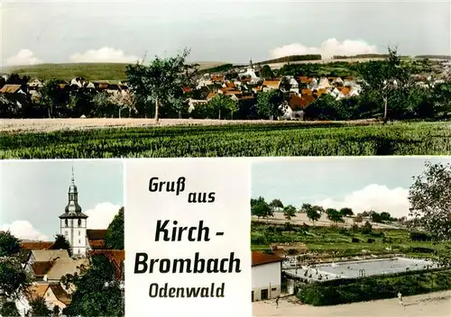 AK / Ansichtskarte 73887559 Kirch-Brombach_Kirchbrombach_Odenwald Panorama Kirche Schwimmbad 