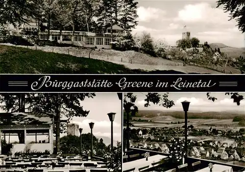 AK / Ansichtskarte  Kreiensen Burggaststaette Greene im Leinetal Terrasse Panorama Kreiensen