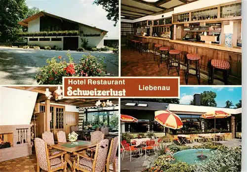 AK / Ansichtskarte 73887644 Liebenau_Nienburg Hotel Restaurant Schweizerlust Gaststube Bar Gartenterrasse Liebenau Nienburg