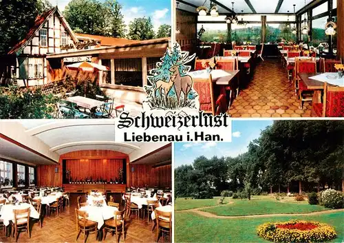 AK / Ansichtskarte 73887645 Liebenau_Nienburg Waldgaststaette Schweizerlust Gastraeume Park Liebenau Nienburg