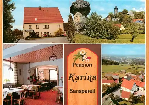 AK / Ansichtskarte  Sanspareil Pension Karina Gastraum Fliegeraufnahme Sanspareil