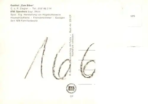 AK / Ansichtskarte 73887675 Speicherz_Rhoen_Motten_Bayern Gasthof Zum Biber 