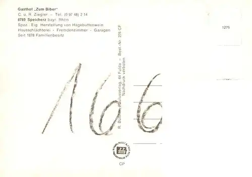 AK / Ansichtskarte  Speicherz_Rhoen_Motten_Bayern Gasthof Zum Biber 